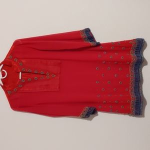 Womens Top Red Beaded Embellished No Tags
